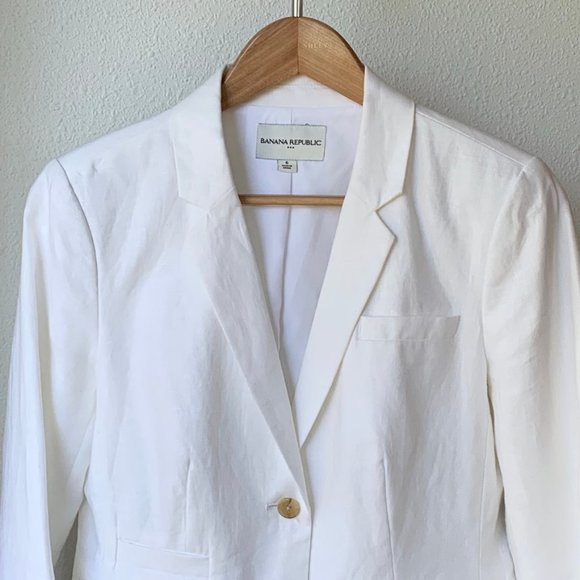 _ Banana Republic Vintage White Linen Tailored Suit Blazer - size 6 - Picture 3 of 12